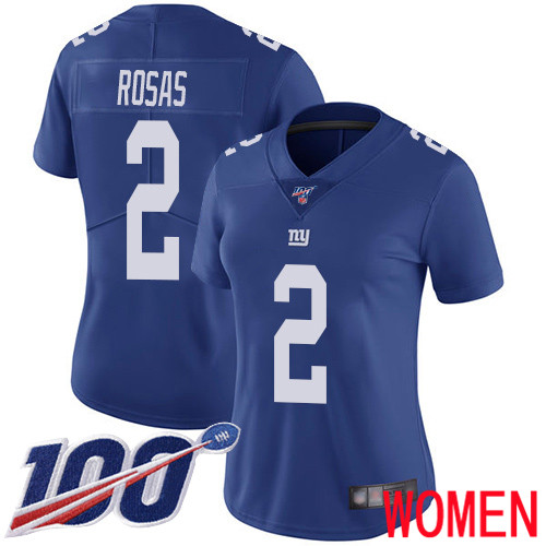 Women New York Giants #2 Aldrick Rosas Royal Blue Team Color Vapor Untouchable Limited Player 100th Season Football NFL Jersey